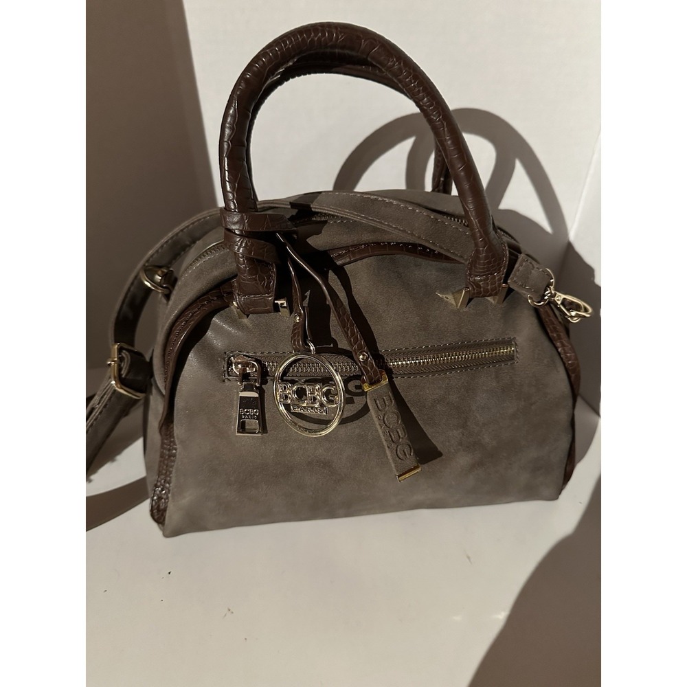 BCBGMAXAZRIA Women's Brown Leather Handbag Stitch Satchel Shoulder Bag Purse‎ EC